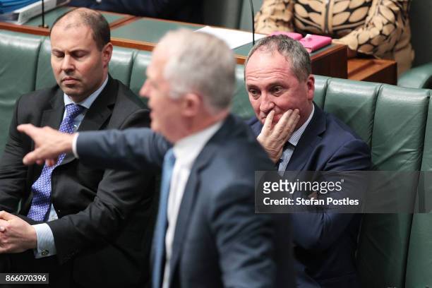 Deputy Prime Minister Barnaby Joyce during House of Representatives question time at Parliament House on October 25, 2017 in Canberra, Australia. The...
