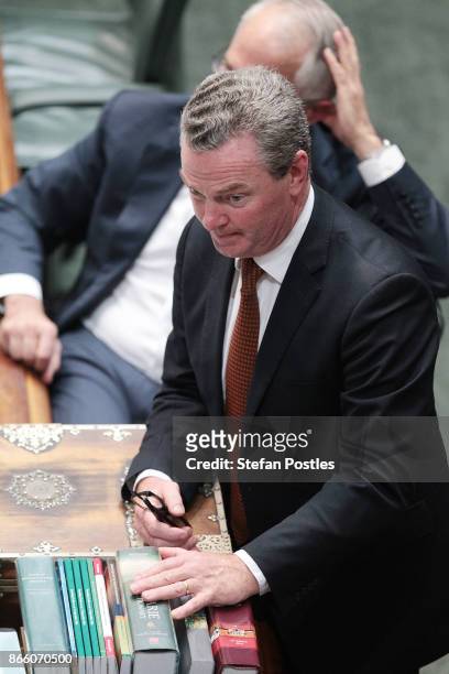 Minister for Defence Industry Christopher Pyne during House of Representatives question time at Parliament House on October 25, 2017 in Canberra,...