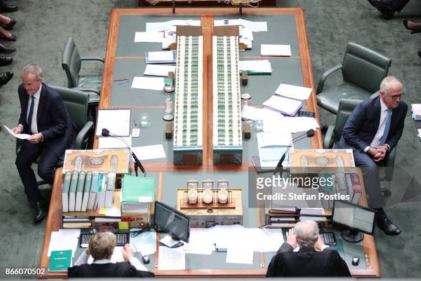 Prime Minister Malcolm Turnbull and Leader of the Opposition Bill Shorten during House of Representatives question time at Parliament House on...