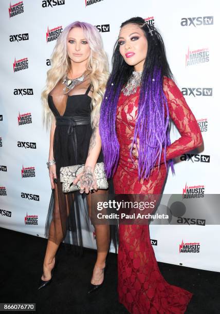 Heidi Shepherd and Carla Harvey of the Heavy Metal Band Butcher Babies attend the Loudwire Music Awards at The Novo by Microsoft on October 24, 2017...