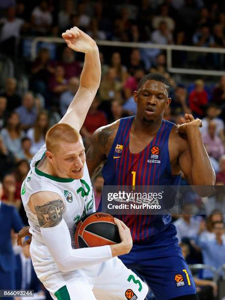 Kevin Seraphin and Aaron White during the match between FC Barcelona v Zalgiris Kaunas corresponding to the week 3 of the basketball Euroleague,in...