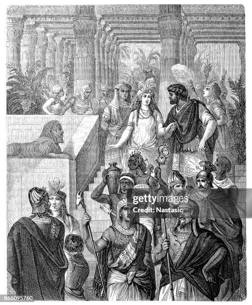 cleopatra vii philopator, known as cleopatra, last pharaoh of ancient egypt with mark antony in the first century bc - ancient-egyptian-culture stock illustrations