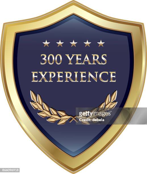 three hundred years experience gold shield - 30 34 years stock illustrations