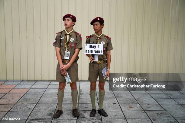 Boy Scouts volunteer their services as people attend the funeral of the late Thai King Bhumibol Adulyadej on October 25, 2017 in Bangkok, Thailand....