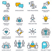 Vector linear icons related to business management and strategy