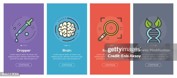 bildbanksillustrationer, clip art samt tecknat material och ikoner med onboarding app skärmar och platt linje vetenskap web ikoner för mobilappar - bacteriologist