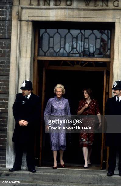 Frances Shand-Kydd and her daughter Lady Jane Fellowes leave the London Wing of St. Mary's hospital after visiting Diana, Princess of Wales and her...