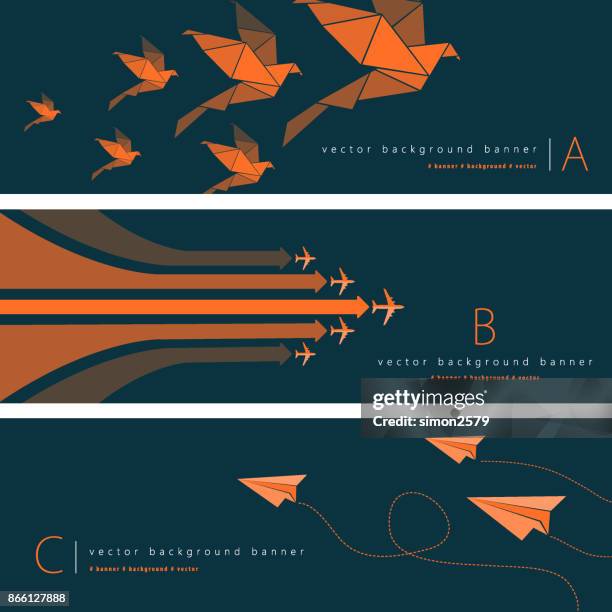 abstract background banner set - origami stock illustrations