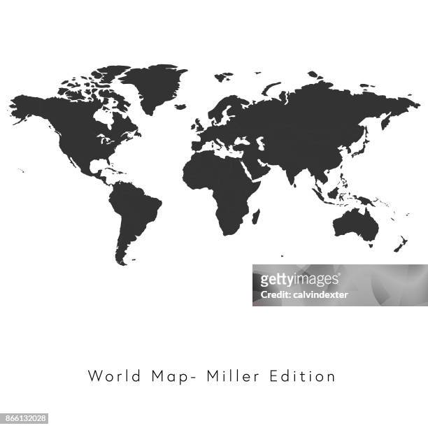 illustrazioni stock, clip art, cartoni animati e icone di tendenza di mappa del mondo miller edition - semplicità