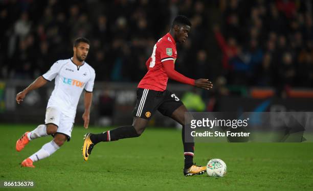 Axel Tuanzebe of United in action during the Carabao Cup Fourth Round match between Swansea City and Manchester United at Liberty Stadium on October...