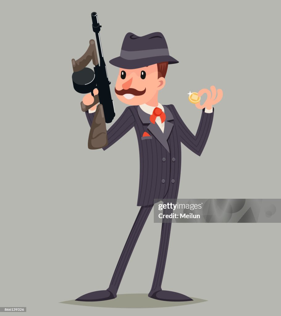 Gangster With Submachine Gun Thug Criminal Character Icon Retro Cartoon  Design Vector Illustration High-Res Vector Graphic - Getty Images