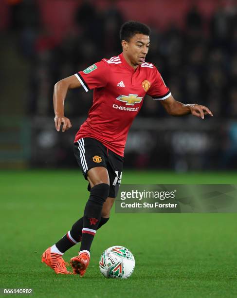 Jesse Lingard of United in action during the Carabao Cup Fourth Round match between Swansea City and Manchester United at Liberty Stadium on October...