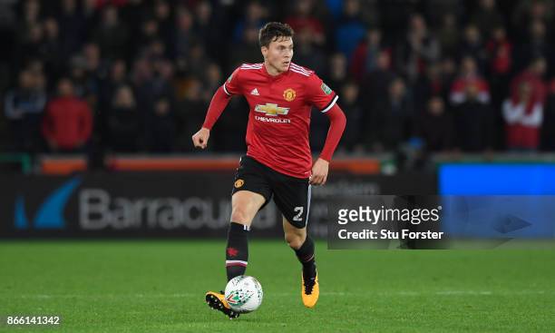 Victor Lindelof of United in action during the Carabao Cup Fourth Round match between Swansea City and Manchester United at Liberty Stadium on...
