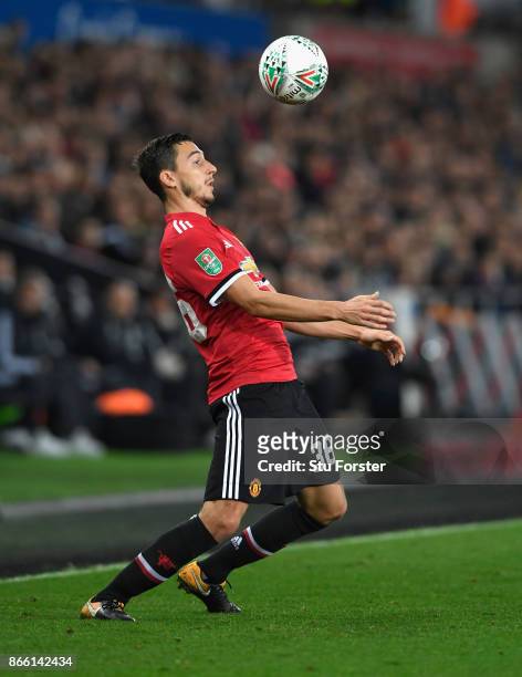 Matteo Darmain of Manchester United in action during the Carabao Cup Fourth Round match between Swansea City and Manchester United at Liberty Stadium...