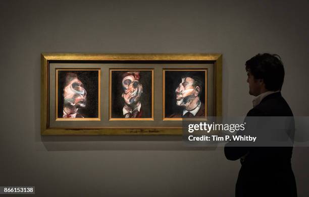 Francis Bacon's Three Studies Of George Dyer, 1966 is unveiled at Sotheby's on October 25, 2017 in London, United Kingdom. Unseen to the public for...