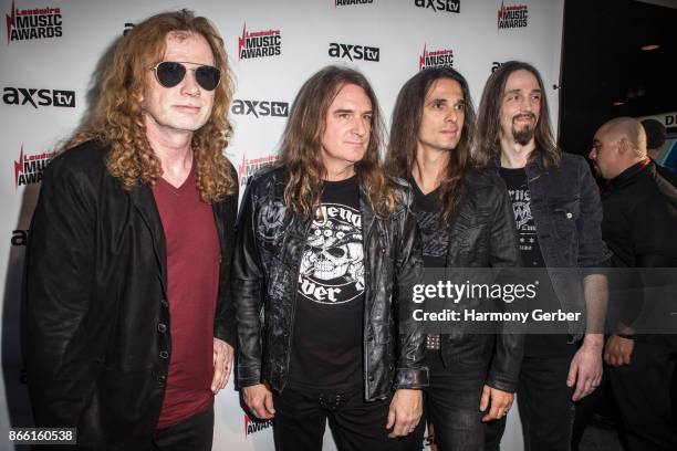 Dirk Verbeuren, David Ellefson, Dave Mustaine, and Kiko Loureiro of the band Megadeth attend the Loudwire Music Awards at The Novo by Microsoft on...