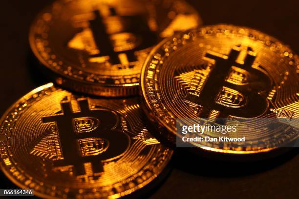Visual representation of the digital Cryptocurrency, Bitcoin on October 24, 2017 in London, England. Cryptocurrencies including Bitcoin, Ethereum,...