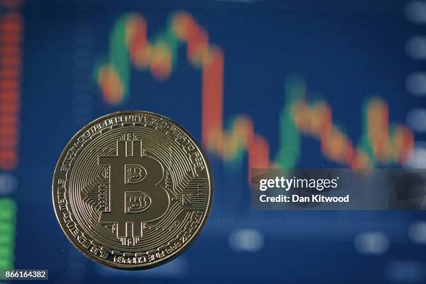 Visual representation of the digital Cryptocurrency, Bitcoin on October 24, 2017 in London, England. Cryptocurrencies including Bitcoin, Ethereum,...