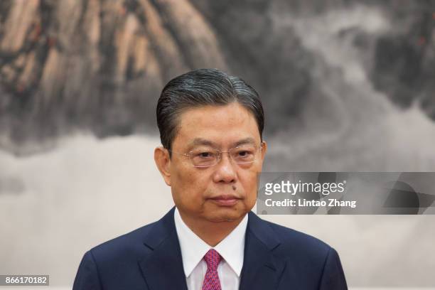 Zhao Leji attends the greets the media at the Great Hall of the People on October 25, 2017 in Beijing, China. China's ruling Communist Party today...
