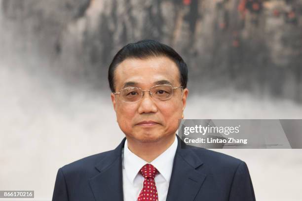 Chinese Premier Li Keqiang attends the greets the media at the Great Hall of the People on October 25, 2017 in Beijing, China. China's ruling...