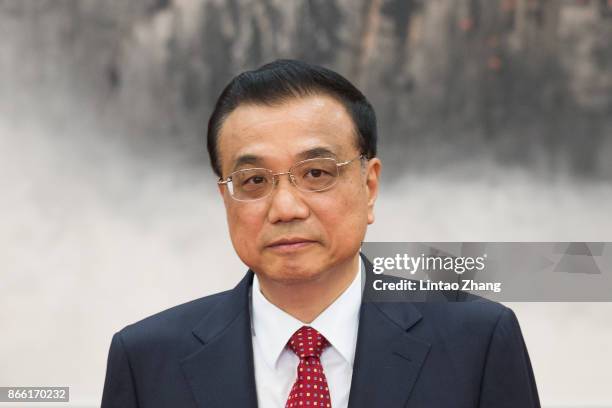 Chinese Premier Li Keqiang attends the greets the media at the Great Hall of the People on October 25, 2017 in Beijing, China. China's ruling...