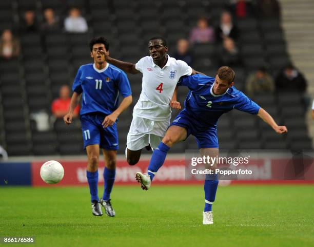 Fabrice Muamba of England Under 21's and Maksim Medvedev of Azerbaijan Under 21's in action during a friendly match at Stadium:MK on June 08, 2009 in...