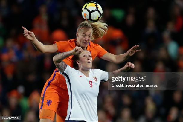 Stefanie van der Gragt of Holland Women, Isabell Herlovsen of Norway Women during the World Cup Qualifier Women match between Holland v Norway at the...