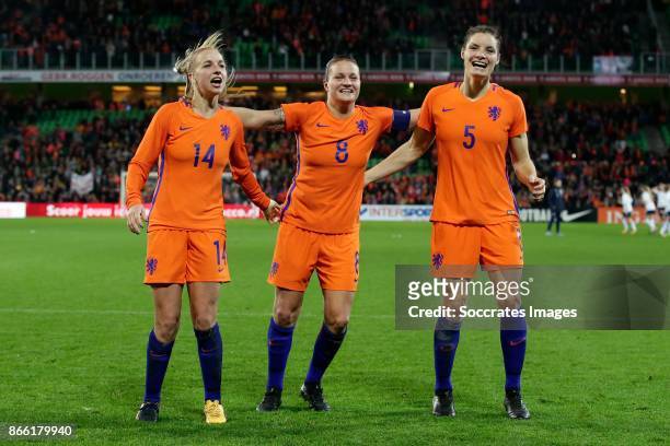 Jackie Groenen of Holland Women, Sherida Spitse of Holland Women, Dominque Janssen of Holland Women celebrate the victory during the World Cup...