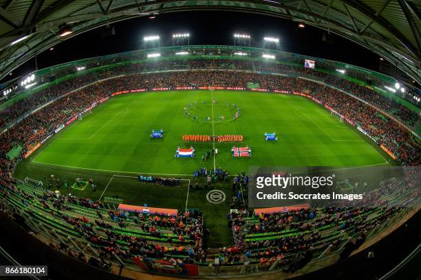 Stadium of FC Groningen during the World Cup Qualifier Women match between Holland v Norway at the Noordlease stadium on October 24, 2017 in...