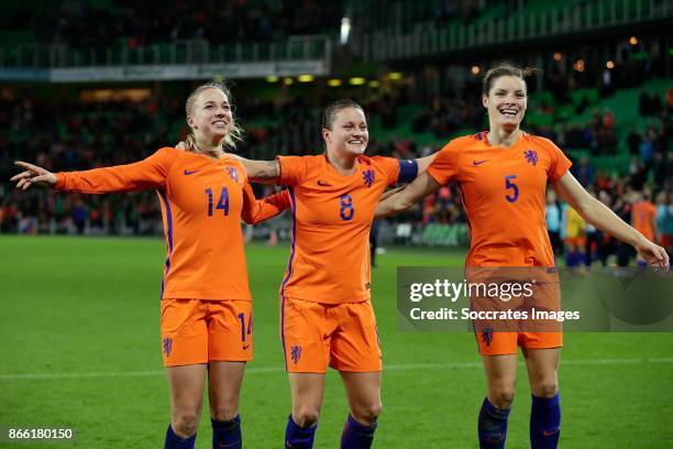 Jackie Groenen of Holland Women, Sherida Spitse of Holland Women, Dominque Janssen of Holland Women celebrate the victory during the World Cup...