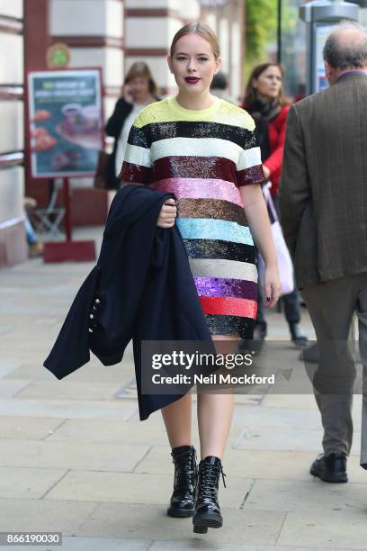 Tanya Burr seen arriving at Waterstones Piccadilly for her new book 'Tanya's Christmas' book signing on October 25, 2017 in London, England.