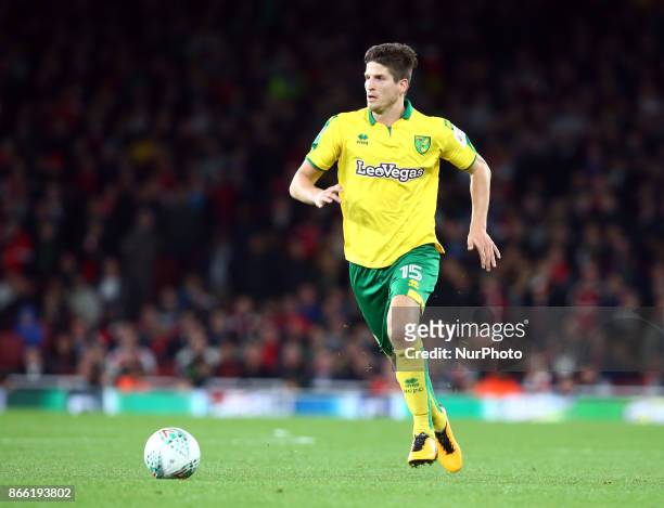 Timm Klose of Norwich City during Carabao Cup 4th Round match between Arsenal and Norwich City at Emirates Stadium, London, England on 24 Oct 2017.