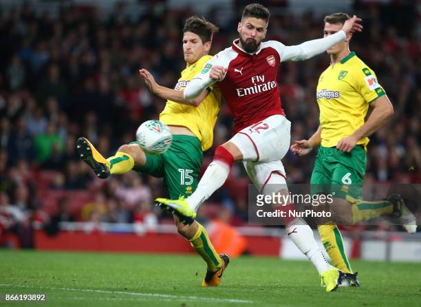 Arsenal's Olivier Giroud during Carabao Cup 4th Round match between Arsenal and Norwich City at Emirates Stadium, London, England on 24 Oct 2017.