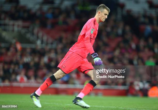 Arsenal's Matt Macey making his Debut during Carabao Cup 4th Round match between Arsenal and Norwich City at Emirates Stadium, London, England on 24...