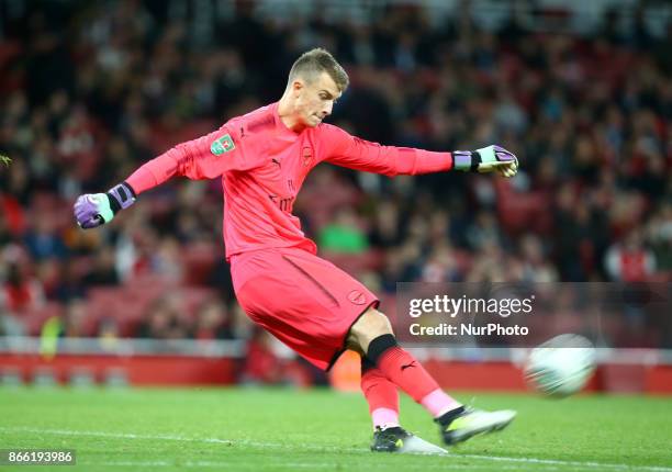 Arsenal's Matt Macey making his Debut during Carabao Cup 4th Round match between Arsenal and Norwich City at Emirates Stadium, London, England on 24...