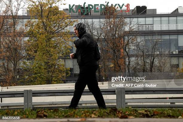 The logo of Kaspersky Lab, Russia's leading antivirus software development company, is seen on the roof of its headquarters in Moscow on October 25,...