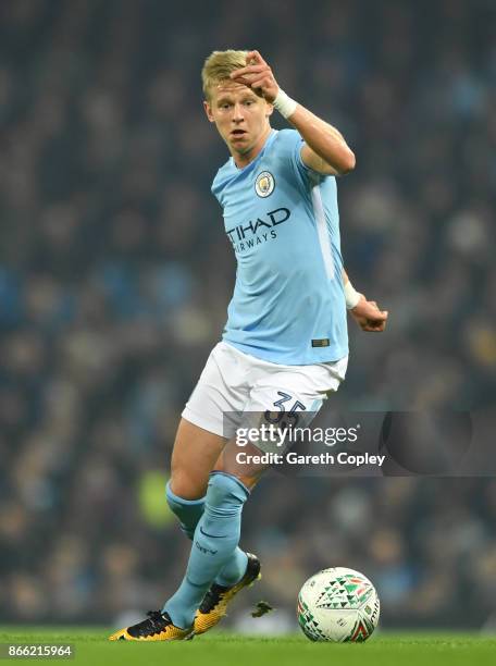 Oleksandr Zinchenko of Manchester City during the Carabao Cup Fourth Round match between Manchester City and Wolverhampton Wanderers at Etihad...