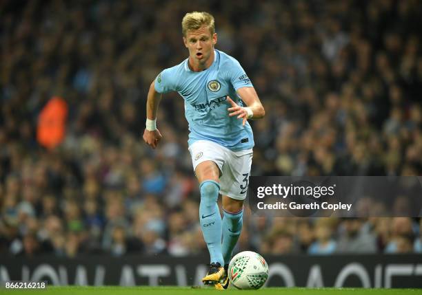 Oleksandr Zinchenko of Manchester City during the Carabao Cup Fourth Round match between Manchester City and Wolverhampton Wanderers at Etihad...