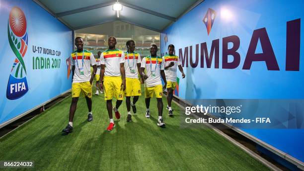 Players of Mali enter to the field before the FIFA U-17 World Cup India 2017 Semi Final match between Mali and Spain at Dr DY Patil Cricket Stadium...