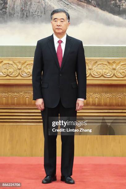 Wang Yang attends the greets the media at the Great Hall of the People on October 25, 2017 in Beijing, China. China's ruling Communist Party today...