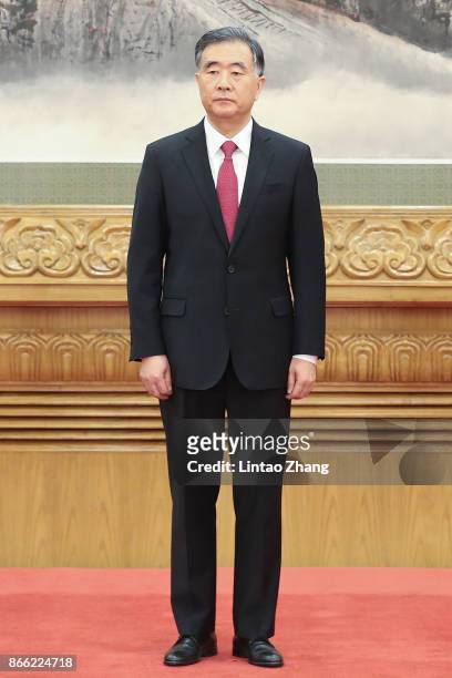 Wang Yang attends the greets the media at the Great Hall of the People on October 25, 2017 in Beijing, China. China's ruling Communist Party today...