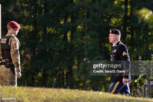 Army Sgt. Robert Bowdrie "Bowe" Bergdahl, 31 of Hailey, Idaho, enters the Ft. Bragg military courthouse for his sentencing hearing on October 25,...