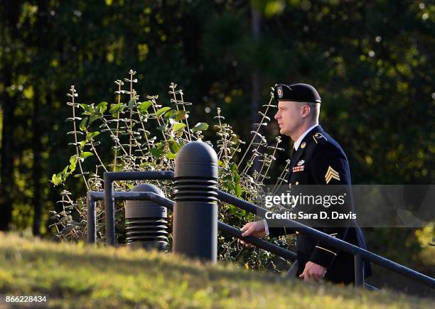 Army Sgt. Robert Bowdrie "Bowe" Bergdahl, 31 of Hailey, Idaho, enters the the Ft. Bragg military courthouse for his sentencing hearing on October 25,...