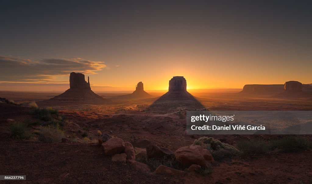 Magnificent landscape view of Monument Valley at sunset