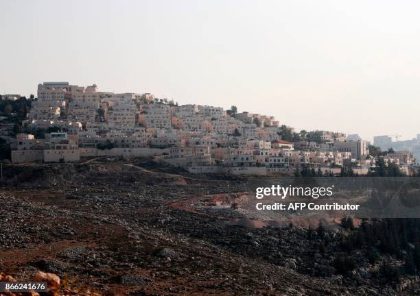 Picture taken on October 25, 2017 shows a general view of construction work in Ramat Shlomo, a Jewish settlement in the mainly Palestinian eastern...