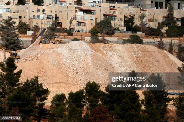 Picture taken on October 25, 2017 shows a general view of construction work in Ramat Shlomo, a Jewish settlement in the mainly Palestinian eastern...