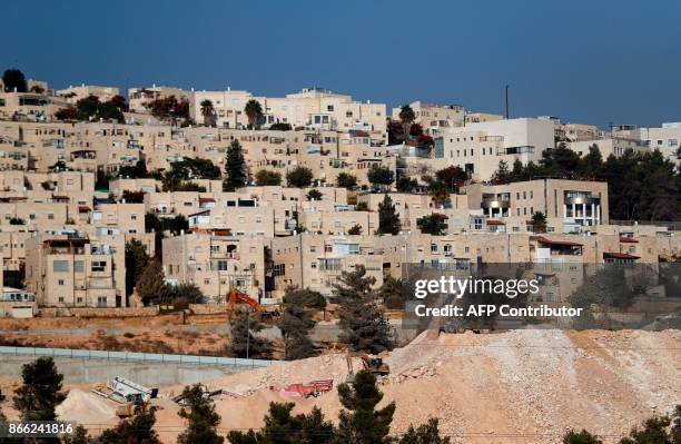 Picture taken on October 25, 2017 shows a general view of construction work in Ramat Shlomo, a Jewish settlement in the mainly Palestinian eastern...