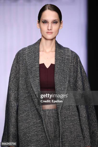 Model walks the runway at the Best Diploma Collections by CPD Course 'Fashion Design', British Higher School of Art and Design fashion show during...