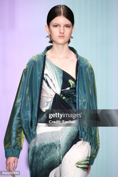 Model walks the runway at the Best Diploma Collections by CPD Course 'Fashion Design', British Higher School of Art and Design fashion show during...