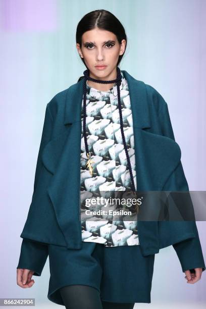 Model walks the runway at the Best Diploma Collections by CPD Course 'Fashion Design', British Higher School of Art and Design fashion show during...